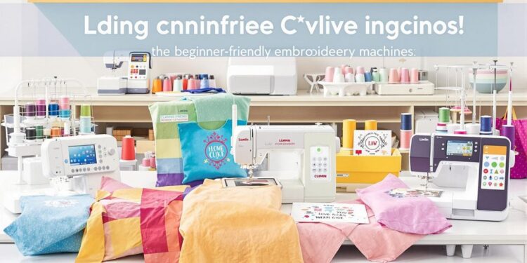 Beginner embroidery machines on a bright workspace.