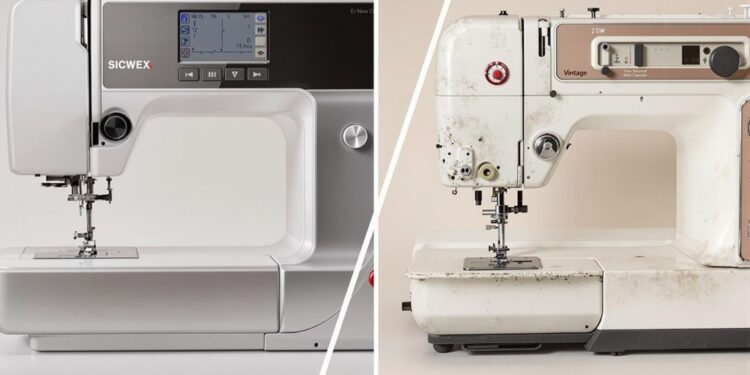 New and used sewing machines side by side.