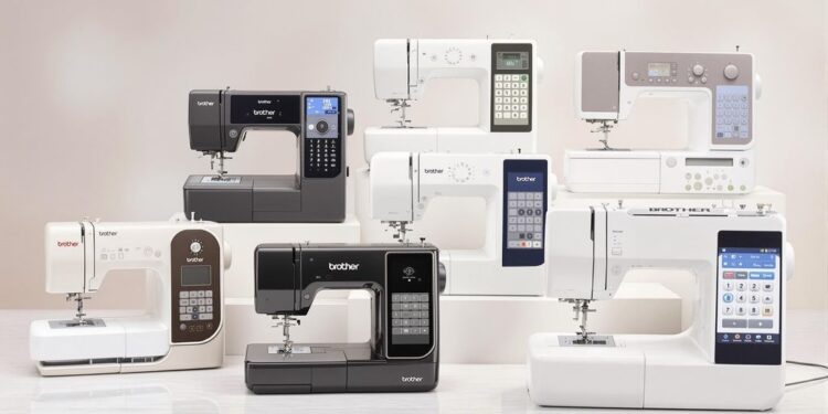 Colorful Brother sewing machines in an appealing arrangement.