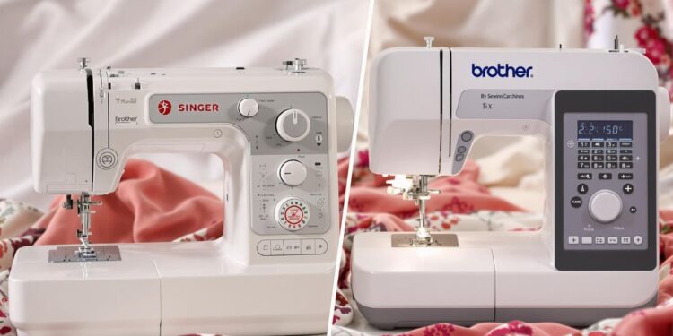 Singer and Brother sewing machines displayed together.